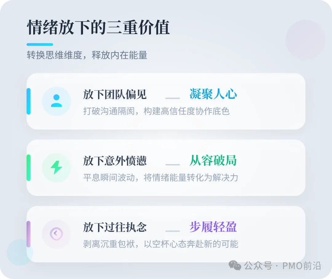 放得下对团队的偏见,便能凝聚人心;放得下对意外的愤懑,便能从容破局;放得下对过往